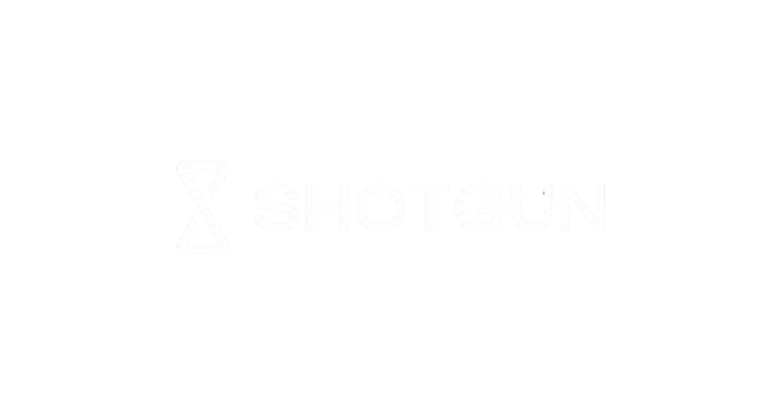 Logo blanc SHOTGUN avec icône en forme de sablier sur fond noir.